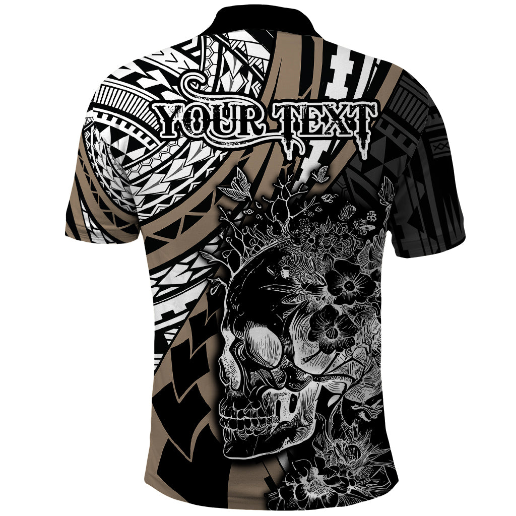 Personalised Polynesia Skull Polo Shirt Tattoo In The Style Of Maori With Marine Life Gold LT9 - Polynesian Pride