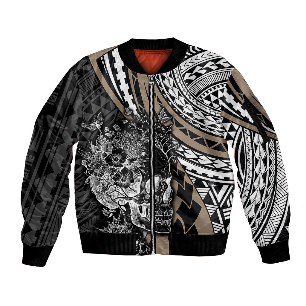 Personalised Polynesia Skull Sleeve Zip Bomber Jacket Tattoo In The Style Of Maori With Marine Life Gold LT9 Unisex Gold - Polynesian Pride