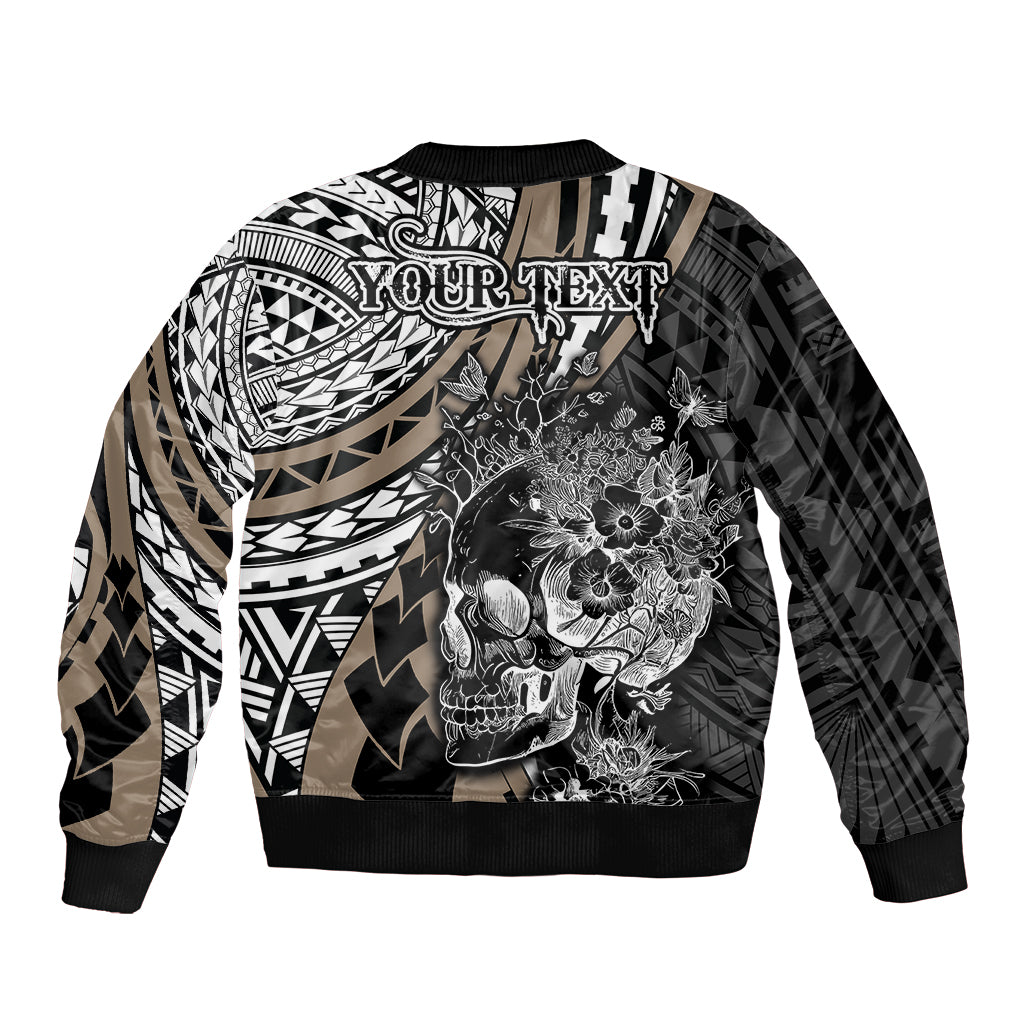 Personalised Polynesia Skull Sleeve Zip Bomber Jacket Tattoo In The Style Of Maori With Marine Life Gold LT9 - Polynesian Pride
