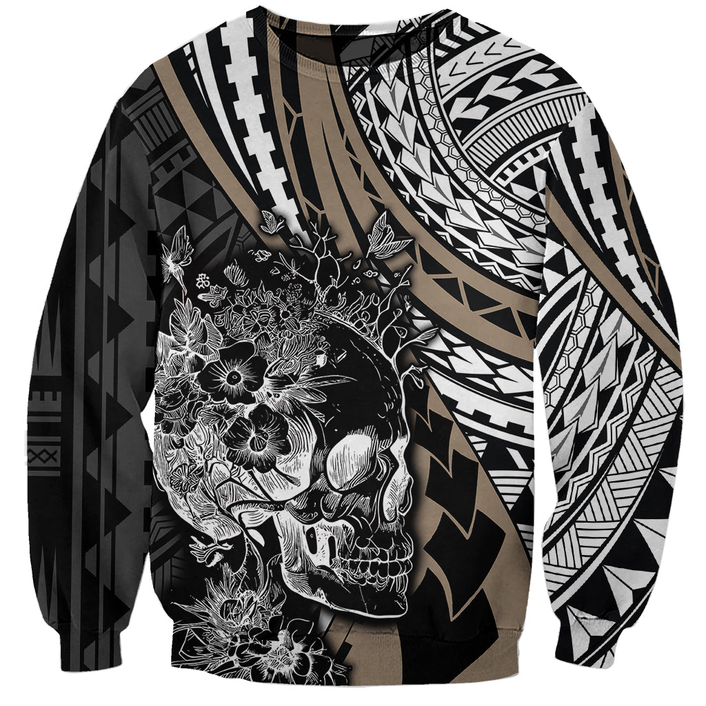 Personalised Polynesia Skull Sweatshirt Tattoo In The Style Of Maori With Marine Life Gold LT9 Unisex Gold - Polynesian Pride