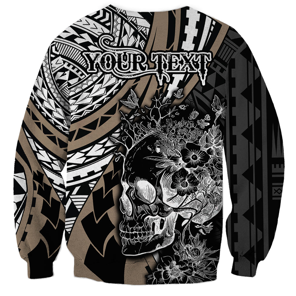 Personalised Polynesia Skull Sweatshirt Tattoo In The Style Of Maori With Marine Life Gold LT9 - Polynesian Pride