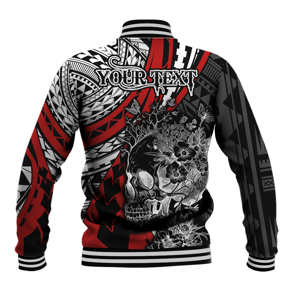 Personalised Polynesia Skull Baseball Jacket Tattoo In The Style Of Maori With Marine Life Red LT9 - Polynesian Pride