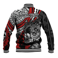 Personalised Polynesia Skull Baseball Jacket Tattoo In The Style Of Maori With Marine Life Red LT9 - Polynesian Pride