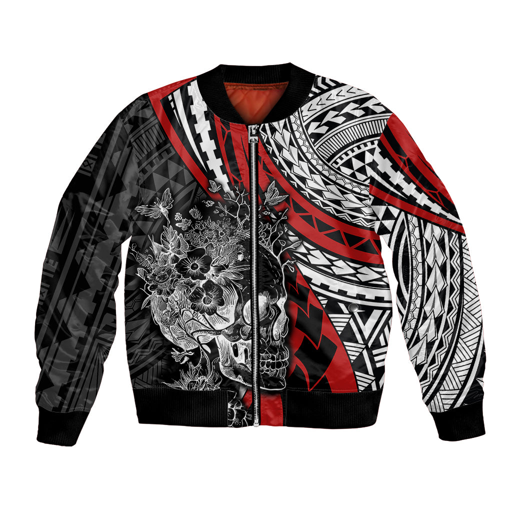 Personalised Polynesia Skull Bomber Jacket Tattoo In The Style Of Maori With Marine Life Red LT9 Unisex Red - Polynesian Pride