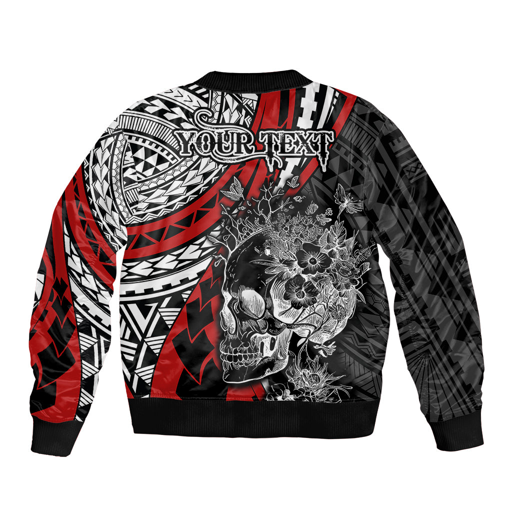 Personalised Polynesia Skull Bomber Jacket Tattoo In The Style Of Maori With Marine Life Red LT9 - Polynesian Pride