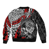 Personalised Polynesia Skull Bomber Jacket Tattoo In The Style Of Maori With Marine Life Red LT9 - Polynesian Pride