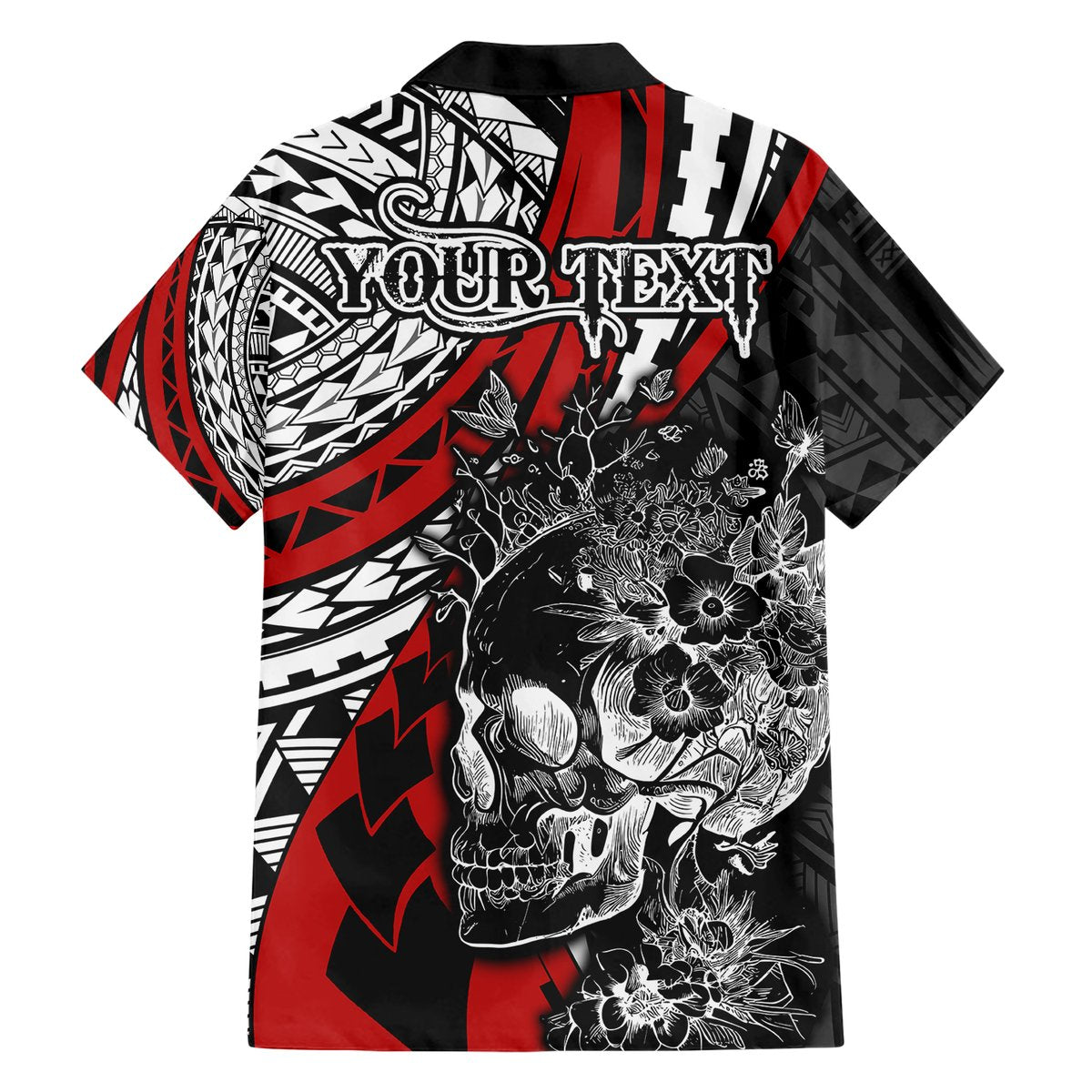 Personalised Polynesia Skull Hawaiian Shirt Tattoo In The Style Of Maori With Marine Life Red LT9 - Polynesian Pride