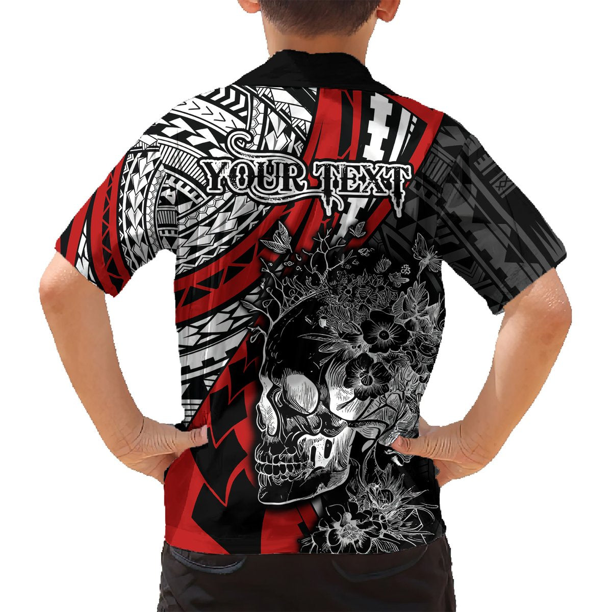 Personalised Polynesia Skull Hawaiian Shirt Tattoo In The Style Of Maori With Marine Life Red LT9 - Polynesian Pride