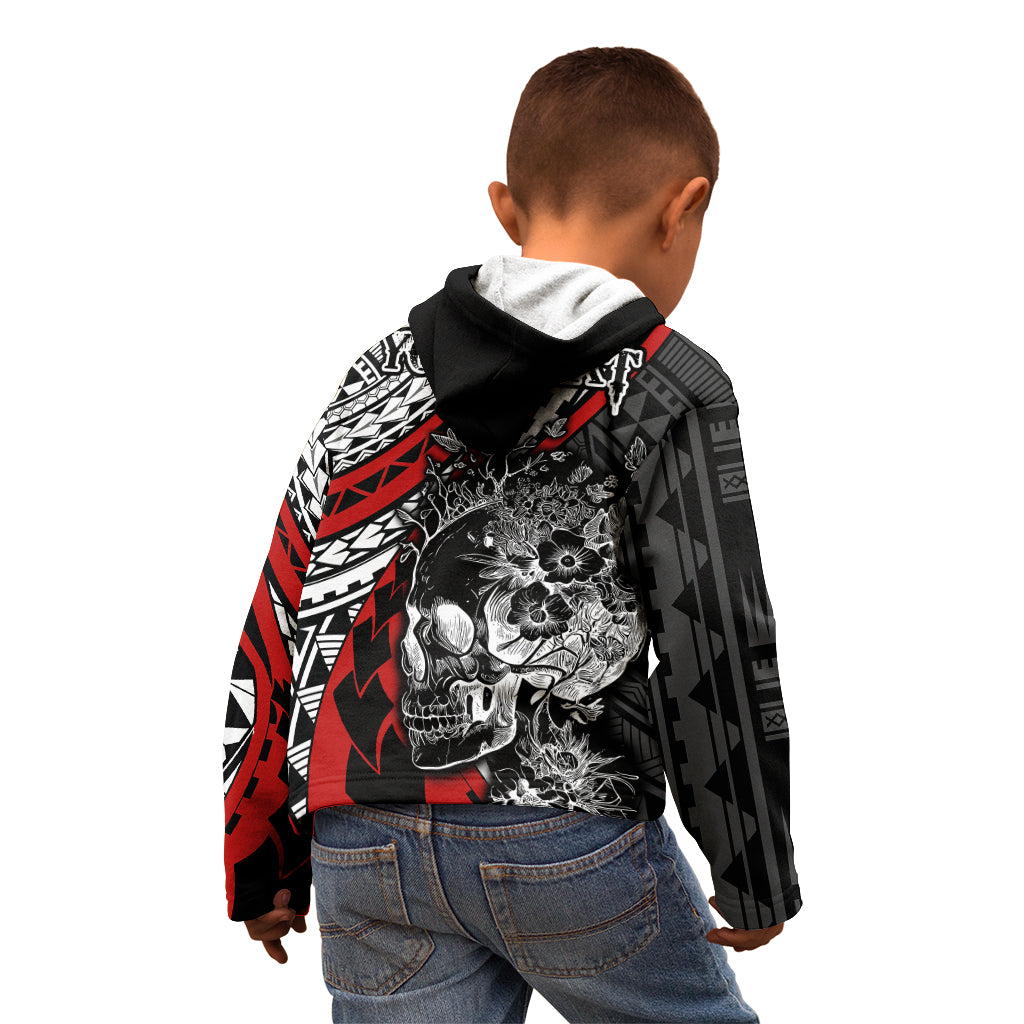Personalised Polynesia Skull Kid Hoodie Tattoo In The Style Of Maori With Marine Life Red LT9 - Polynesian Pride
