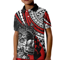 Personalised Polynesia Skull Kid Polo Shirt Tattoo In The Style Of Maori With Marine Life Red LT9 Kid Red - Polynesian Pride