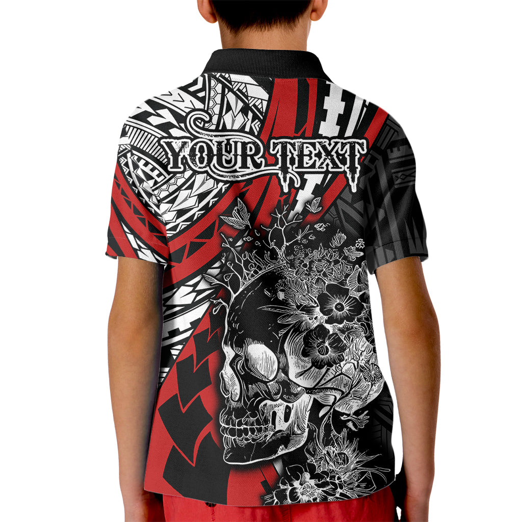 Personalised Polynesia Skull Kid Polo Shirt Tattoo In The Style Of Maori With Marine Life Red LT9 - Polynesian Pride