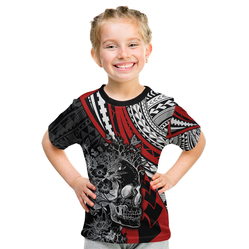 Personalised Polynesia Skull Kid T Shirt Tattoo In The Style Of Maori With Marine Life Red LT9 Red - Polynesian Pride