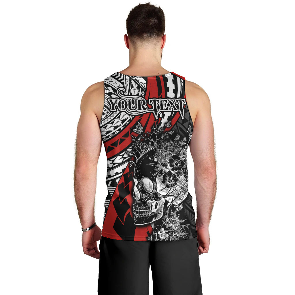Personalised Polynesia Skull Men Tank Top Tattoo In The Style Of Maori With Marine Life Red LT9 - Polynesian Pride
