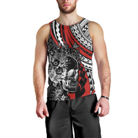 Personalised Polynesia Skull Men Tank Top Tattoo In The Style Of Maori With Marine Life Red LT9 - Polynesian Pride