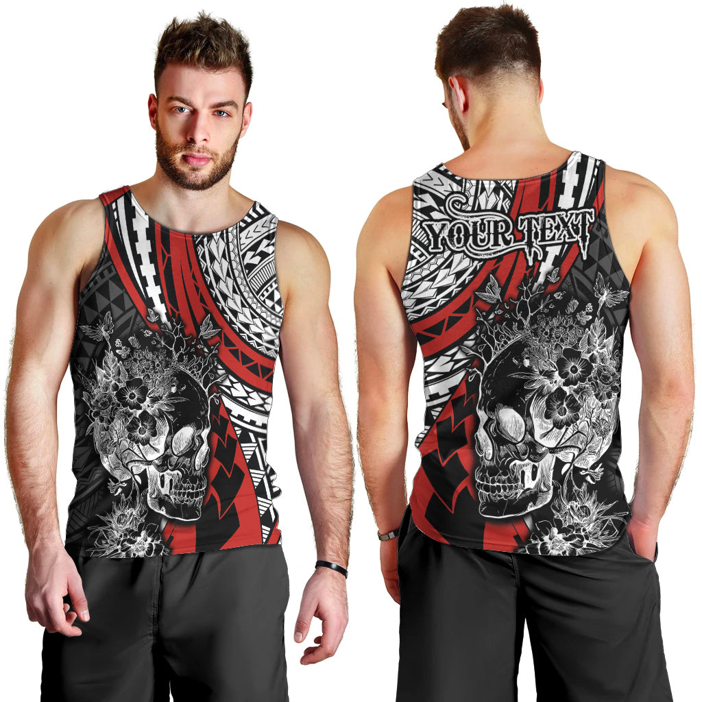 Personalised Polynesia Skull Men Tank Top Tattoo In The Style Of Maori With Marine Life Red LT9 - Polynesian Pride