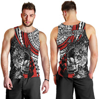 Personalised Polynesia Skull Men Tank Top Tattoo In The Style Of Maori With Marine Life Red LT9 - Polynesian Pride