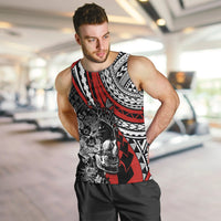 Personalised Polynesia Skull Men Tank Top Tattoo In The Style Of Maori With Marine Life Red LT9 - Polynesian Pride