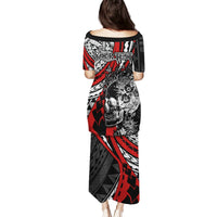 Personalised Polynesia Skull Puletasi Tattoo In The Style Of Maori With Marine Life Red LT9 - Polynesian Pride