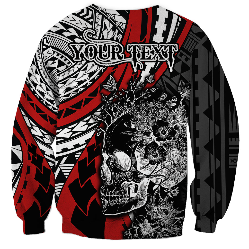 Personalised Polynesia Skull Sweatshirt Tattoo In The Style Of Maori With Marine Life Red LT9 - Polynesian Pride