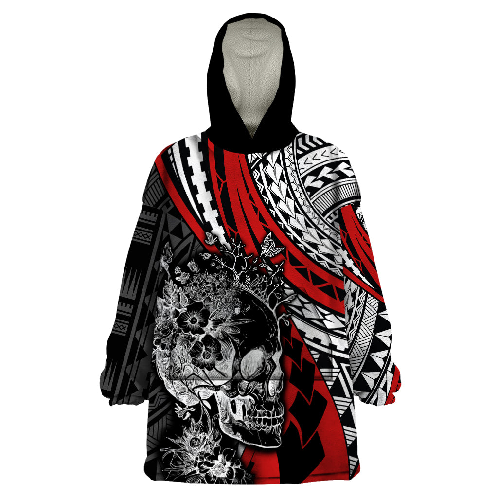 personalised-polynesia-skull-wearable-blanket-hoodie-tattoo-in-the-style-of-maori-with-marine-life-red