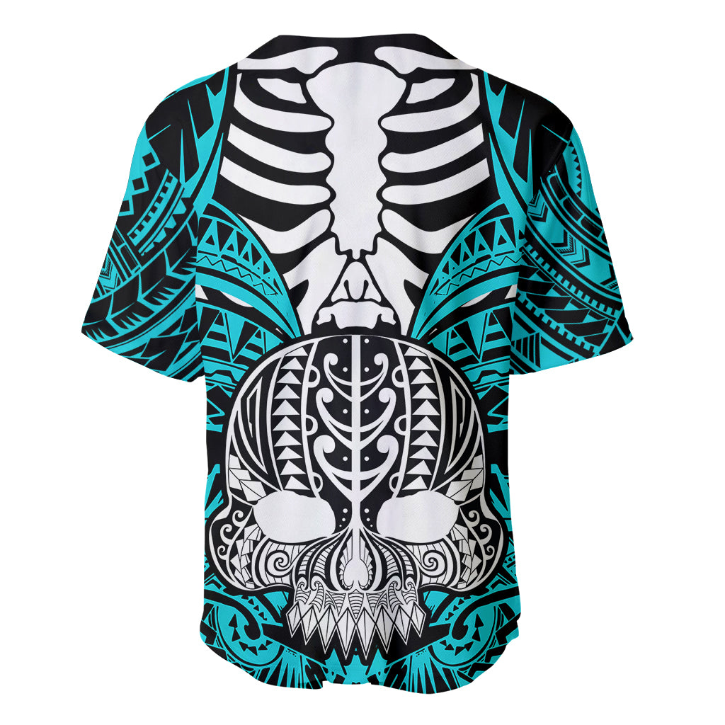 personalised-polynesia-skull-baseball-jersey-with-boars-tusk-aqua-arty-vibe