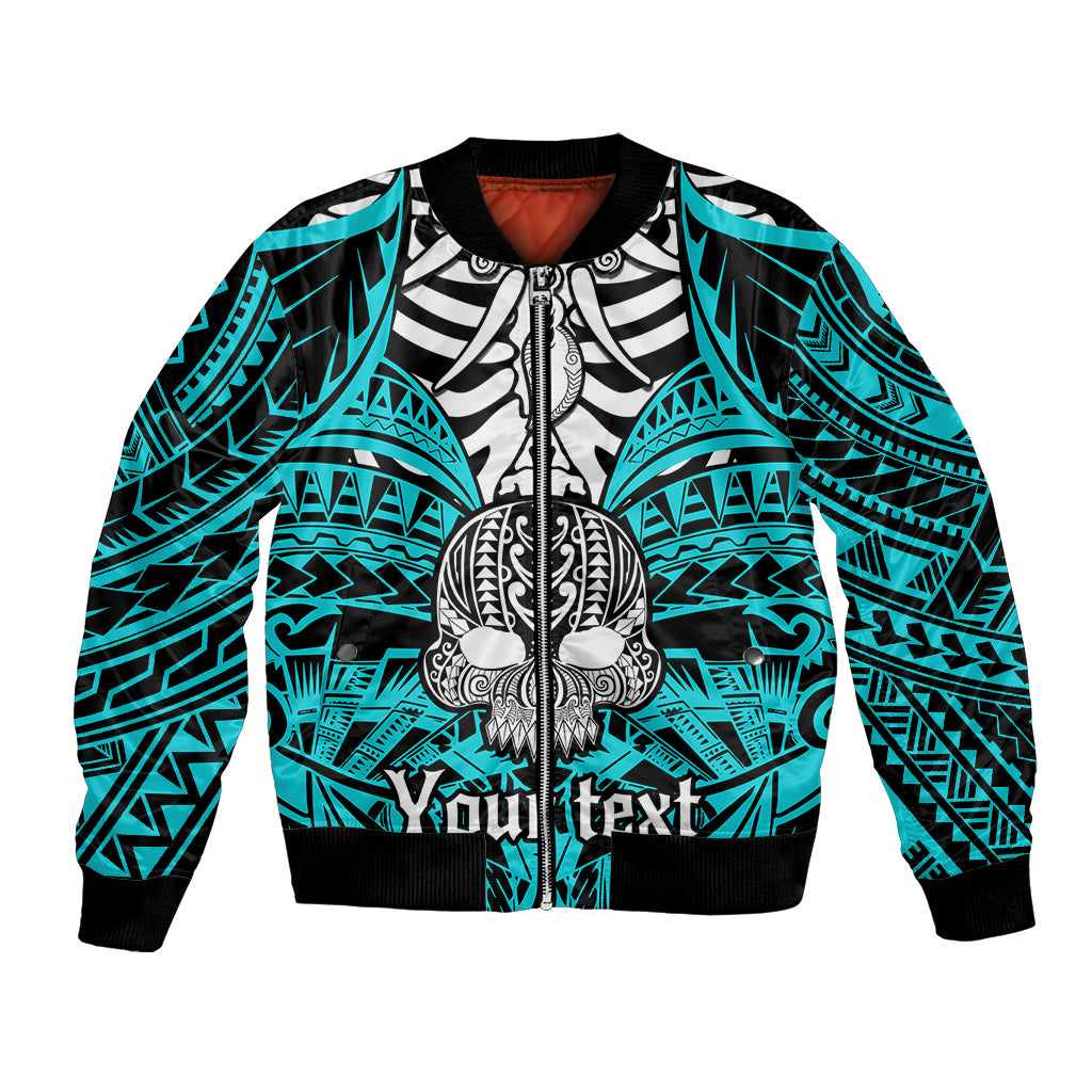 Personalised Polynesia Skull Bomber Jacket With Boars Tusk Aqua Arty Vibe LT9 Unisex Aqua - Polynesian Pride