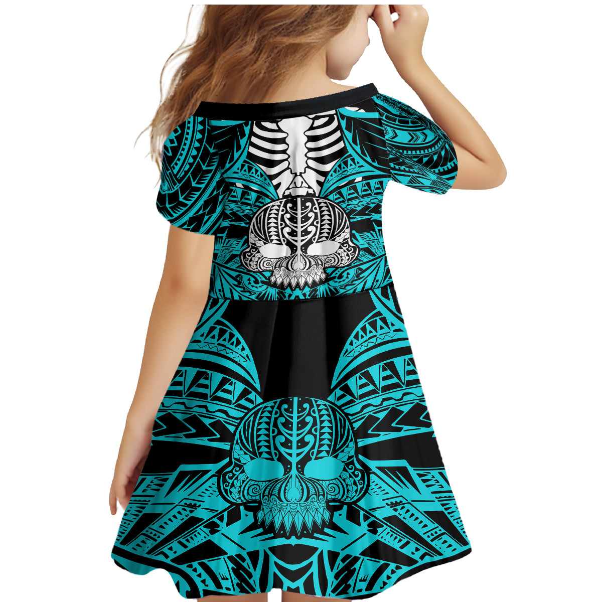 personalised-polynesia-skull-family-matching-mermaid-dress-and-hawaiian-shirt-with-boars-tusk-aqua-arty-vibe