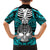 Personalised Polynesia Skull Family Matching Puletasi Dress and Hawaiian Shirt With Boars Tusk Aqua Arty Vibe LT9 - Polynesian Pride