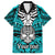 Personalised Polynesia Skull Family Matching Puletasi Dress and Hawaiian Shirt With Boars Tusk Aqua Arty Vibe LT9 Dad's Shirt - Short Sleeve Aqua - Polynesian Pride