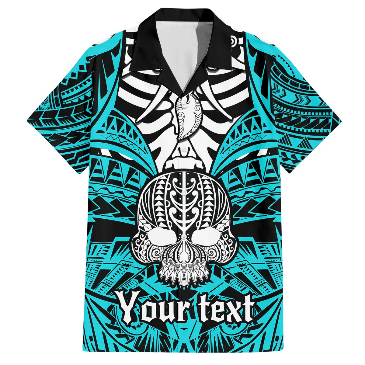 Personalised Polynesia Skull Hawaiian Shirt With Boars Tusk Aqua Arty Vibe LT9 Aqua - Polynesian Pride