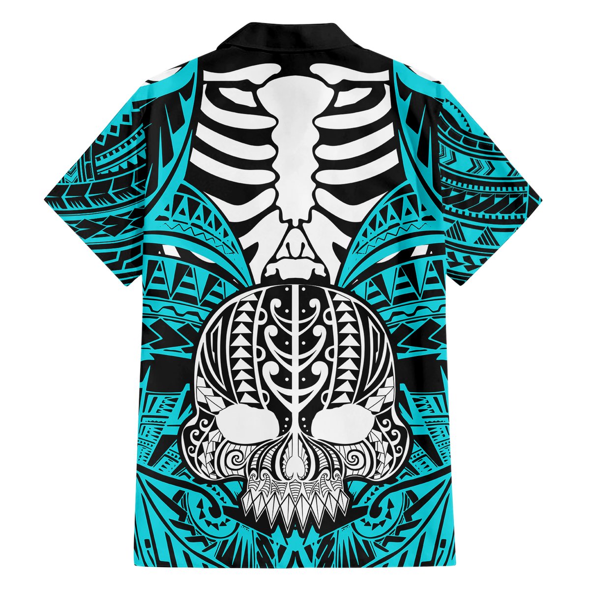 Personalised Polynesia Skull Hawaiian Shirt With Boars Tusk Aqua Arty Vibe LT9 - Polynesian Pride