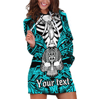Personalised Polynesia Skull Hoodie Dress With Boars Tusk Aqua Arty Vibe LT9 Aqua - Polynesian Pride