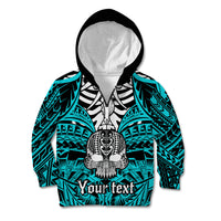 Personalised Polynesia Skull Kid Hoodie With Boars Tusk Aqua Arty Vibe LT9 Zip Hoodie Aqua - Polynesian Pride