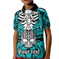 Personalised Polynesia Skull Kid Polo Shirt With Boars Tusk Aqua Arty Vibe LT9 Kid Aqua - Polynesian Pride