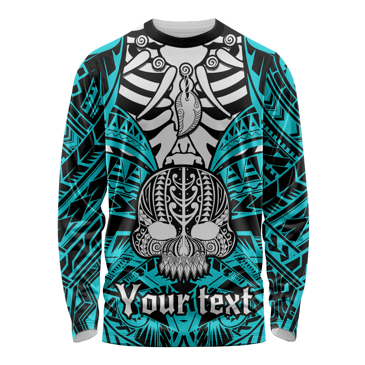 personalised-polynesia-skull-long-sleeve-shirt-with-boars-tusk-aqua-arty-vibe