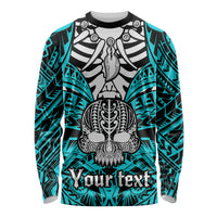 Personalised Polynesia Skull Long Sleeve Shirt With Boars Tusk Aqua Arty Vibe LT9 Unisex Aqua - Polynesian Pride