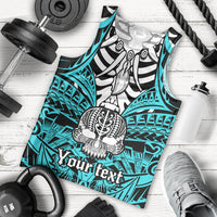 Personalised Polynesia Skull Men Tank Top With Boars Tusk Aqua Arty Vibe LT9 Aqua - Polynesian Pride