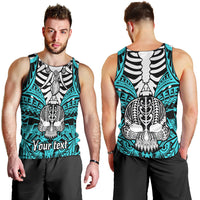 Personalised Polynesia Skull Men Tank Top With Boars Tusk Aqua Arty Vibe LT9 - Polynesian Pride