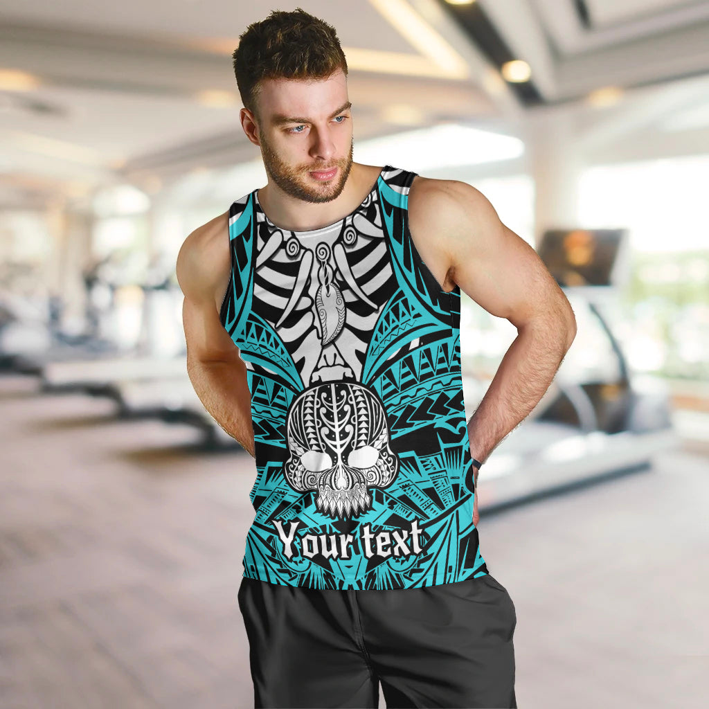 Personalised Polynesia Skull Men Tank Top With Boars Tusk Aqua Arty Vibe LT9 - Polynesian Pride