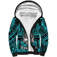 Personalised Polynesia Skull Sherpa Hoodie With Boars Tusk Aqua Arty Vibe LT9 Unisex Aqua - Polynesian Pride