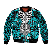 Personalised Polynesia Skull Sleeve Zip Bomber Jacket With Boars Tusk Aqua Arty Vibe LT9 Unisex Aqua - Polynesian Pride
