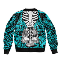 Personalised Polynesia Skull Sleeve Zip Bomber Jacket With Boars Tusk Aqua Arty Vibe LT9 - Polynesian Pride