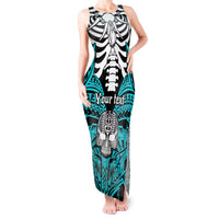 Personalised Polynesia Skull Tank Maxi Dress With Boars Tusk Aqua Arty Vibe LT9 Women Aqua - Polynesian Pride