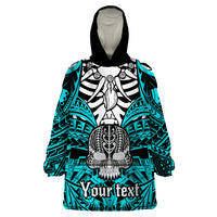 Personalised Polynesia Skull Wearable Blanket Hoodie With Boars Tusk Aqua Arty Vibe LT9 One Size Aqua - Polynesian Pride
