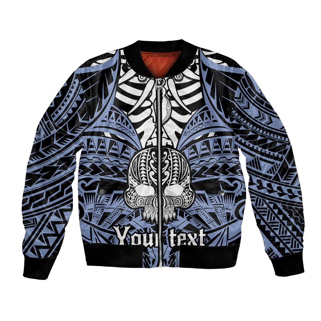 Personalised Polynesia Skull Bomber Jacket With Boars Tusk Blue Arty Vibe LT9 Unisex Blue - Polynesian Pride