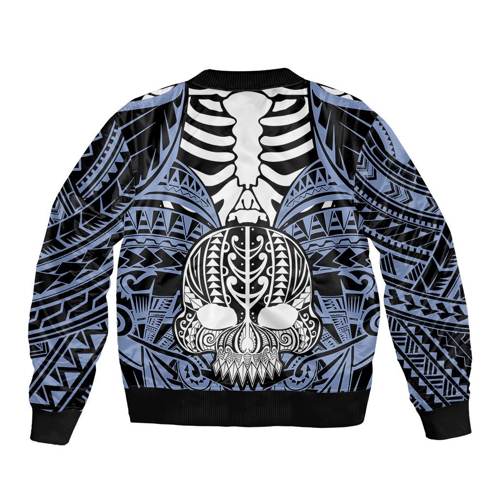 Personalised Polynesia Skull Bomber Jacket With Boars Tusk Blue Arty Vibe LT9 - Polynesian Pride