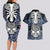 personalised-polynesia-skull-couples-matching-long-sleeve-bodycon-dress-and-hawaiian-shirt-with-boars-tusk-blue-arty-vibe