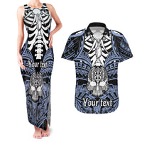 Personalised Polynesia Skull Couples Matching Tank Maxi Dress and Hawaiian Shirt With Boars Tusk Blue Arty Vibe LT9 Blue - Polynesian Pride