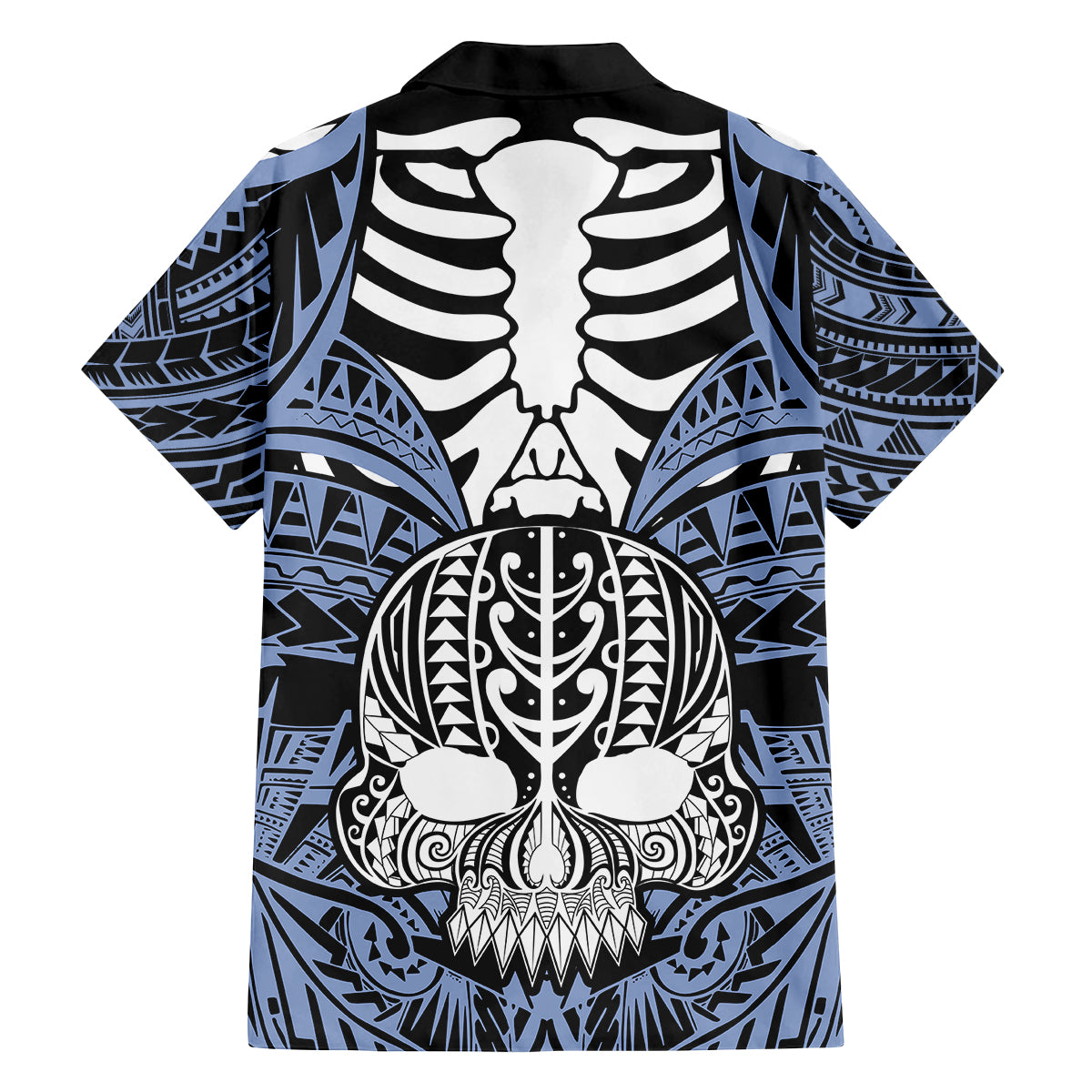 personalised-polynesia-skull-family-matching-long-sleeve-bodycon-dress-and-hawaiian-shirt-with-boars-tusk-blue-arty-vibe