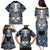 Personalised Polynesia Skull Family Matching Puletasi Dress and Hawaiian Shirt With Boars Tusk Blue Arty Vibe LT9 - Polynesian Pride